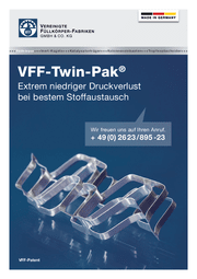 Eine abgebildete Broschüre von VFF zeigt Füllmaterial aus Metall.